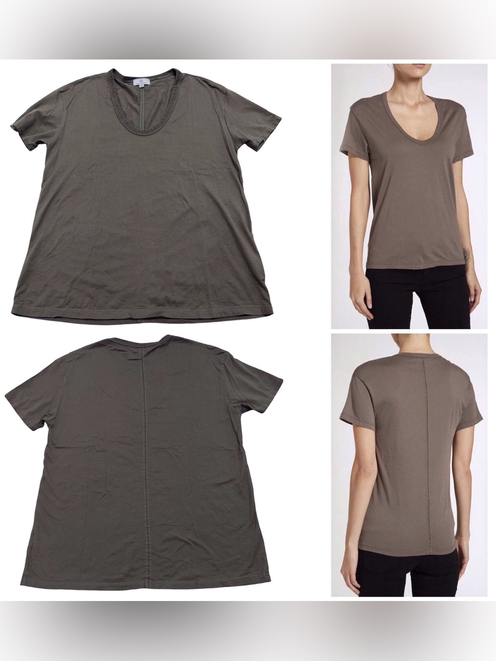 AG Adriano Goldschmied Deep Scoop Neck Tee in Ash Green Size XSMALL